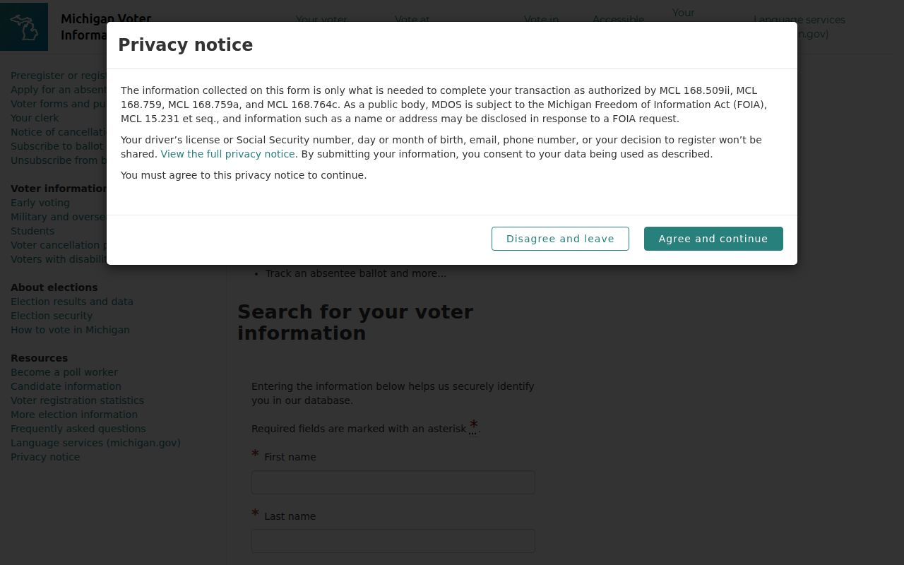 Oshtemo Township residents directory Michigan voter lookup screen
