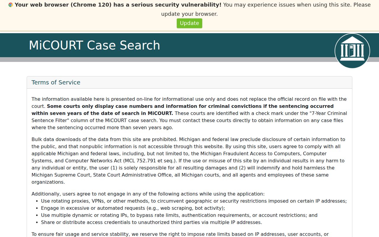 Oshtemo Township residents directory MiCOURT case search form