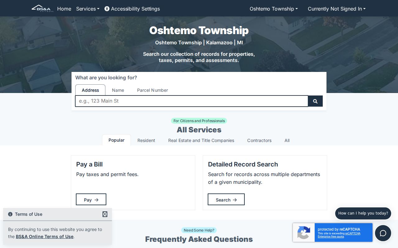 Oshtemo Township residents directory BS&A property search modes