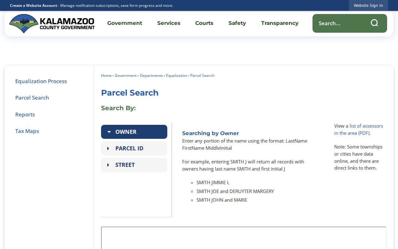 Oshtemo Township residents directory County Parcel Search options