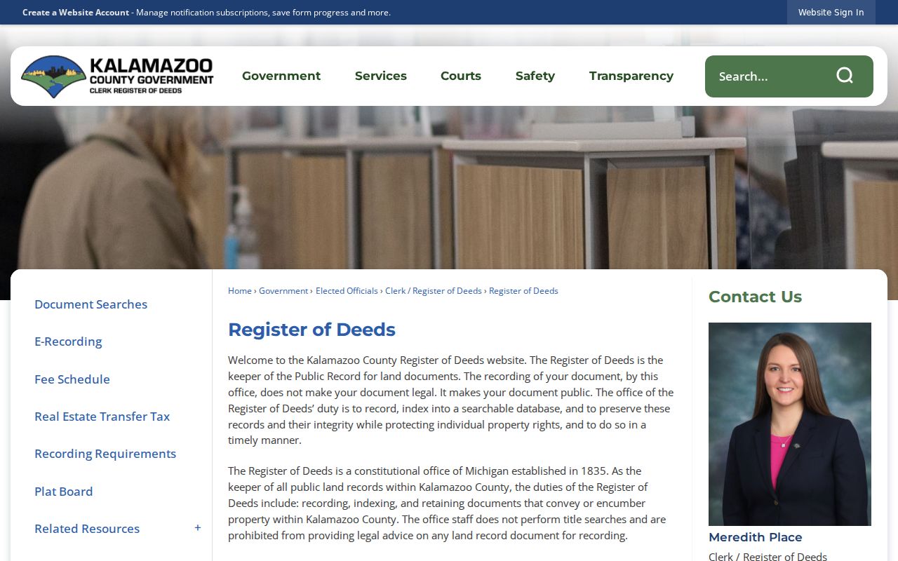 Oshtemo Township residents directory Register of Deeds access page