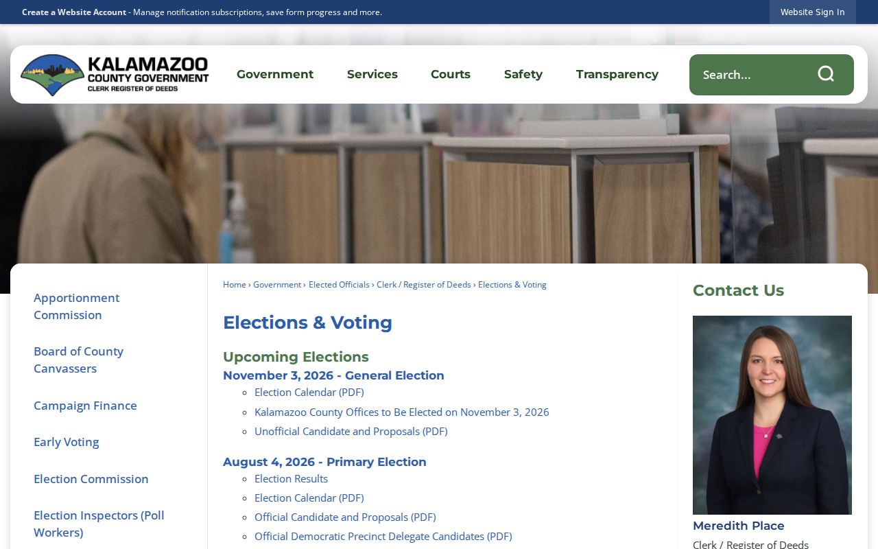 Oshtemo Township neighbors resource showing Kalamazoo County elections information