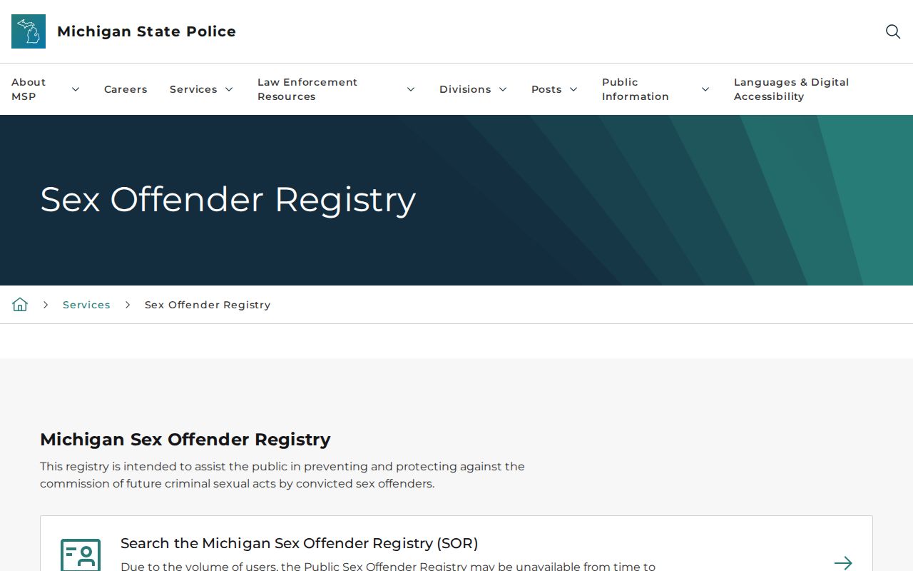 Oshtemo Township neighbors resource showing Michigan registry information