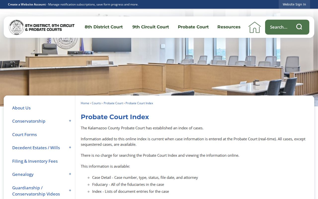 Oshtemo Township resident lookup view of Kalamazoo Probate records