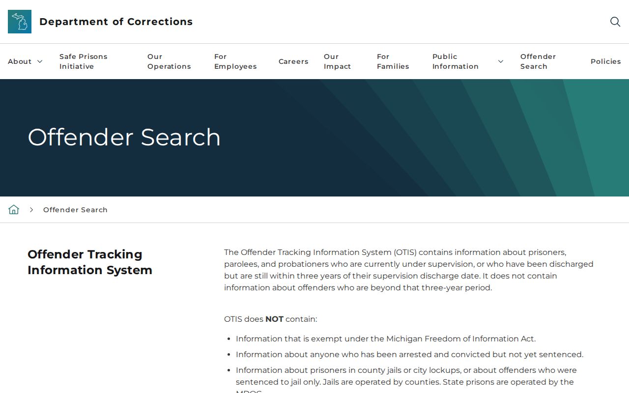 Oshtemo Township resident lookup view of Michigan OTIS search