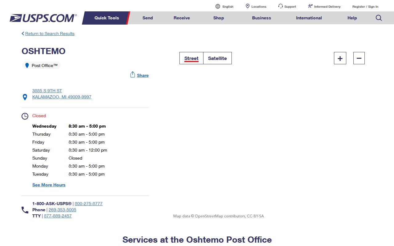 Oshtemo Township ZIP code directory image of the USPS Oshtemo Station listing